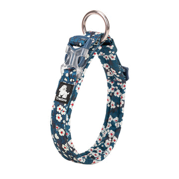 Çiçek Desenli, Neoprene Süngerli Mavi Boyun Tasması